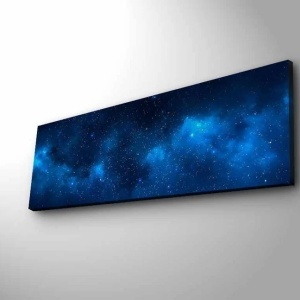 Tablou decorativ Re-Bloom, LED, model galaxie, lemn/panza, albastru/negru, 30 x 90 cm