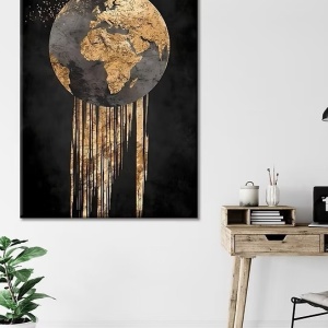 Tablou decorativ Re-Bloom, lemn/panza, negru/auriu, 50 x 70 cm - Img 2