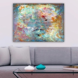 Tablou decorativ Re-Bloom, model abstract, lemn/panza, multicolor, 70 x 100 cm - Img 3