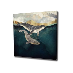 Tablou decorativ Re-Bloom, model balene, panza/lemn, multicolor, 45 x 45 cm