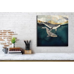 Tablou decorativ Re-Bloom, model balene, panza/lemn, multicolor, 45 x 45 cm - Img 3