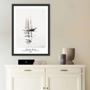 Tablou decorativ Re-Bloom, model barca pe apa, lemn, gri/negru, 35 x 45 cm - Img 2
