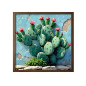 Tablou decorativ Re-Bloom, model cactus, MDF/lemn masiv, multicolor, 50 x 50 x 3,5 cm