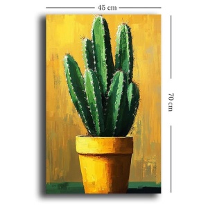Tablou decorativ Re-Bloom, model cactus, panza/lemn, galben/verde, 45 x 70 cm - Img 2
