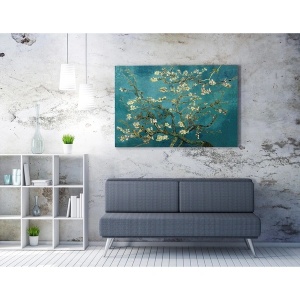 Tablou decorativ Re-Bloom, model copac inflorit, panza/lemn, albastru/verde/alb, 70 x 100 cm - Img 2