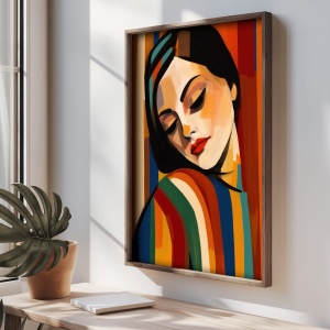 Tablou decorativ Re-Bloom, model femeie, lemn masiv/MDF, multicolor, 35 x 47 x 2 cm - Img 3