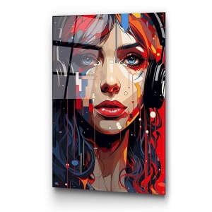 Tablou decorativ Re-Bloom, model femeie, sticla temperata, multicolor, 70 x 100 cm