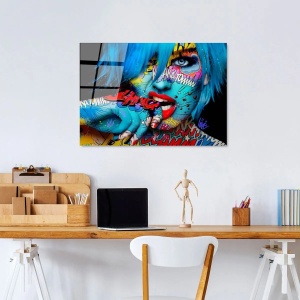 Tablou decorativ Re-Bloom, model femeie, sticla temperata, multicolor, 70 x 100 cm - Img 4