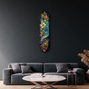 Tablou decorativ Re-Bloom, model floral, sticla securizata, multicolor, 20 x 80 cm - Img 4
