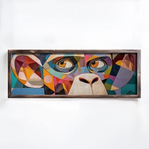 Tablou decorativ Re-Bloom, model maimuta, MDF/lemn masiv, multicolor, 40 x 120 x 3 cm, Resigilat, Grad B