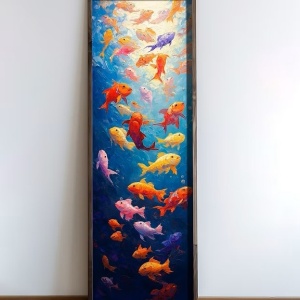 Tablou decorativ Re-Bloom, model pestisori, lemn masiv/MDF, multicolor, 40 x 120 x 3,5 cm