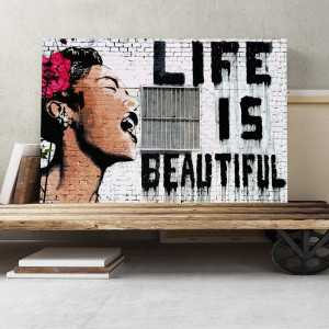 Tablou Life is Beautiful, panza, alb/negru, 50 x 76 cm - Img 3