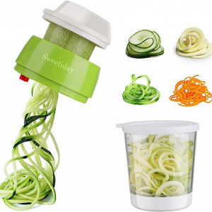 Taietor manual pentru legume Sweetiday, plastic/otel inoxidabil, alb/verde/transparent, 15 x 8,4 cm - Img 2