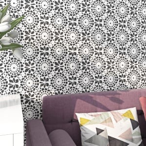 Tapet ReWallpaper, model floral, vinil, alb/negru, 44,5 x 700 cm