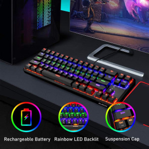 Tastatura mecanica Wireless pentru gaming UrChoiceLtd, LED, RGB, plastic, negru, 35,5 x 11 x 3,5 cm - Img 2