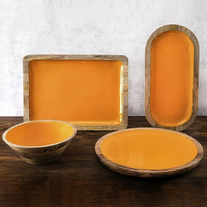 Tava decorativa THE CHEF COLLECTION, lemn, portocaliu, 35,5 x 18 x 2,5 cm