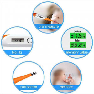 Termometru digital cu varf flexibil Adoric, rectal/oral, alb/portocaliu, 12,4 cm - Img 4