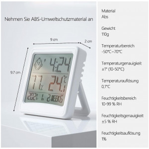 Termometru digital de camera FenLau, LCD, alb, 9,7 x 9 x 2 cm - Img 5