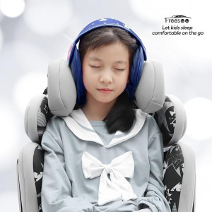 Tetiera pentru scaunul auto al bebelusilor, FREESOO, bumbac, albastru, 45 x16 cm 