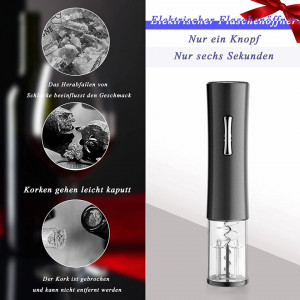 Tirbuson electric NAUDILIFE, plastic/otel inoxidabil, negru/argintiu, 23,7 x 5 cm - Img 3