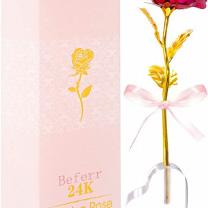 Trandafir Beferr, rosu inchis/auriu, plastic, 25 cm - Img 1