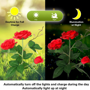 Trandafir Creny, LED, cu incarcare solara, plastic, alb/rosu, 48 cm - Img 5