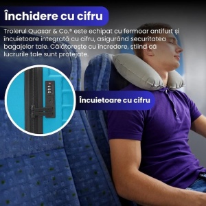 Troler cabina avion, Model Line, 4 roti duble cu rotatie 360°, maner telescopic, cifru, 55 x 36 x 20 cm, ABS, turcoaz, Resigilat, Grad A - Img 3