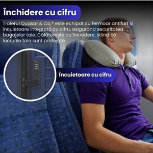 Troler cabina avion, Model Line, 4 roti duble cu rotatie 360°, maner telescopic, cifru, 55 x 36 x 20 cm, ABS, Bleumarin, Resigilat, Grad A - Img 3