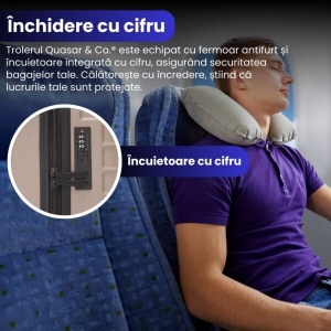 Troler cabina avion, Model Line, 4 roti duble cu rotatie 360°, maner telescopic, cifru, 55 x 36 x 20 cm, ABS, crem, Resigilat, Grad A - Img 3