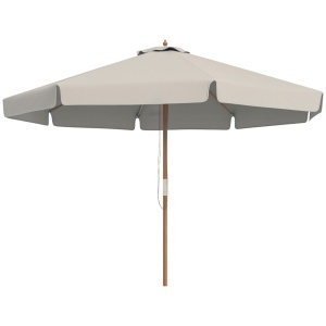Umbrela de gradina cu acoperis dublu, bambus/poliester 180g/m², Ø325x250 cm, 8 spite, volane 15cm, stalp Ø4.7cm, gri - Verificat A · Re-Bloom