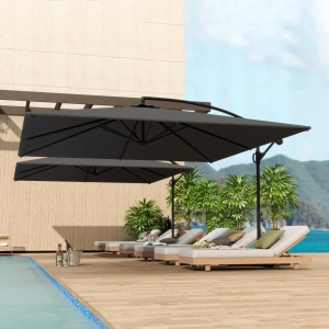 Umbrela de gradina cu brat lateral, metal/poliester, 355x382x258 cm, baza cruce 100x100cm, rotatie 360°, inclinabila, deschidere manuala, rezistenta vant nivel 3-4, gri - Verificat A · Re-Bloom - Img 2