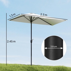 Umbrela de perete semiluna cu manivela 230x130x245 cm, stalp metal Ø38mm, poliester, montaj perete, crem - Verificat A · Re-Bloom - Img 3