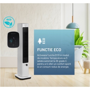 Ventilator turn Heinner HTFA-M20WH, 2 IN 1: Racire/Incalzire, Control touch, Display LED, 3 Viteze racire, 2 viteze incalzire, Termostat digital, Telecomanda, Alb, RESIGILAT, 1 AN GARANTIE - Img 2