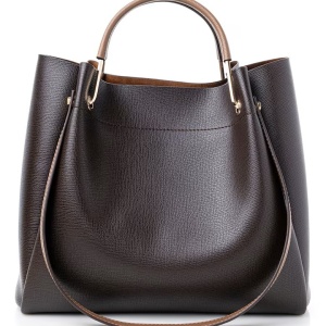 Vince Camuto geanta de umar piele ecologica, 28x32x14 cm, 2 manere + 2 barete fixe, fermoar, portofel interior, detalii aurii, maro inchis - Verificat A · Re-Bloom - Img 2