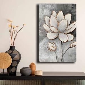 Wallity tablou decorativ canvas model floare 70x100 cm, panza 100%, rama lemn de pin, gri - Verificat A · Re-Bloom