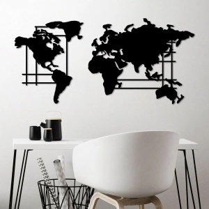 Wallxpert decor de perete din metal, model World Map, 120x56 cm, grosime 1.5mm, 2.23 kg, design modern, negru - Verificat A · Re-Bloom - Img 3