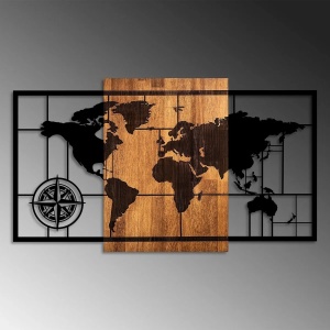 Wallxpert decor de perete model World Map 121x70 cm, lemn 3cm si metal 1.5mm, nuc si negru - Verificat A · Re-Bloom - Img 6