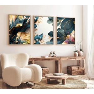 Wallxpert set 3 tablouri decorative cu rama, 3x50x70 cm, MDF 3mm, cadru lemn solid 2.5 cm, multicolor - Verificat A · Re-Bloom - Img 4