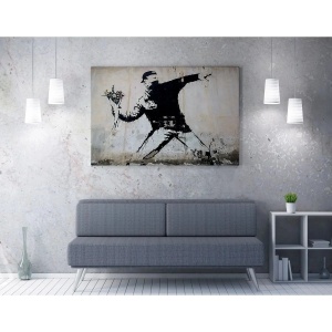 Wallxpert tablou decorativ canvas Banksy, 70x100 cm, 50% bumbac/50% poliester, imprimare digitala, cadru lemn 2x3 cm, multicolor - Verificat A · Re-Bloom - Img 3
