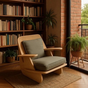 Woody Fashion fotoliu Wing Chair 722, lemn de mesteacan, max 180kg, 55x60x55cm, Khaki - Verificat A · Re-Bloom