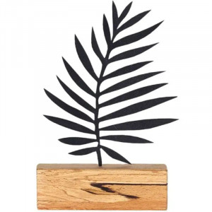 Accesoriu decorativ Palm Leaf, metal/lemn, negru/natur, 17 x 27 x 3,5 cm