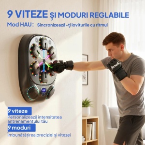 Aparat de box muzical Re-Bloom, spuma PU/ABS/EVA, 61x48x11 cm, 9 moduri, LED RGB, Bluetooth, cablu Type-C 2m, negru - Verificat A · Re-Bloom - Img 4