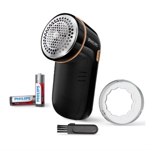 Aparat de curatat scame Philips GC026/80, Rotire a lamei de pana la 8800 rotatii/min pentru indepartare eficienta, potrivit pentru toate tipurile de haine, 2 baterii AA Philips incluse, negru, Resigilat, Grad A