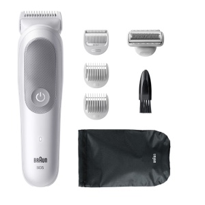 Aparat de ingrijire corporala Braun Seria 5 BG5550, +6 Accesorii de ingrijire: 3 Piepteni, 1 Cap de ras, 1 Saculet, 1 Perie de curatare, Tehnologie SkinGuard, Delicat pentru zone sensibile, Autonomie 100 minute, Rezistent La Apa, Resigilat, Grad A