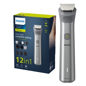 Aparat de tuns barba si parul 12 in 1 PHILIPS Multigroom All in One MG5940/15, tehnologie BeardSense, lame din otel cu auto-ascutire, 11 setari de lungime, rezistent la apa, husa, Negru / Argintiu, Resigilat, Grad A - Img 3