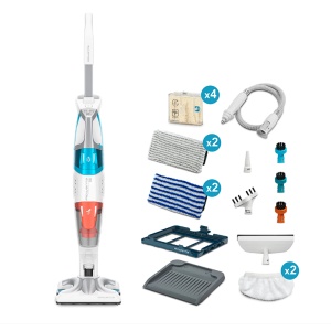 Aspirator vertical cu abur Rowenta Clean & Steam Multi RY8544WH, 1700 W, autonomie abur 30 min, reglaj abur eco/ max, accesoriu pentru ferestre, recipient praf 0.5 l, recipient apa 0.4 l, alb, Resigilat, Grad A