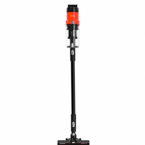 Aspirator vertical Heinner Brightfloor 200 HSVC-MBDB200OR, Putere 200W, 3 viteze, Sistem filtrare multiciclonic, Motor BLDC, Filtru HEPA, Perie electrica cu lumini LED, Negru/Rosu