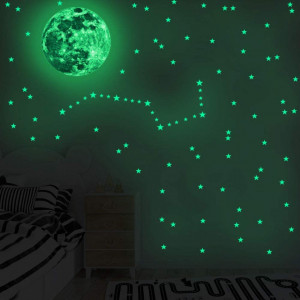Autocolante luminoase de perete DAXIAO, luna si stele, verde, PVC, 30 x 30 cm / 12,5 x 17,5 cm - Img 3