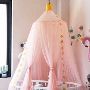 Baldachin pentru patul copiilor Laamei, textil, roz/auriu, 60 x 240 cm - Img 5