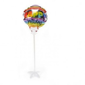 Balon 10 cm Happy Birthday cu tija si stand
